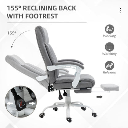 Vinsetto Office Chair, Ergonomic Desk Chair, Fabric Work Study Chair with 155\'c2\'b0 Reclining Back and Footrest, Adjustable Height and Swivel Wheels, Grey