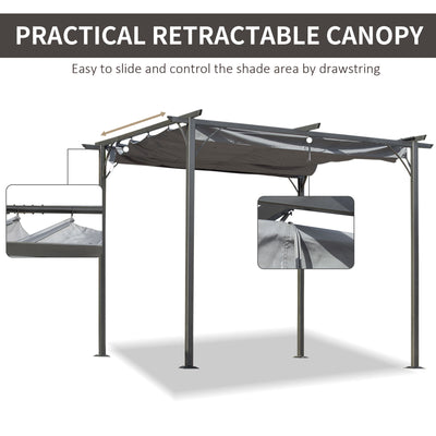 Outsunny 3 x 3(m) Metal Pergola with Retractable Roof, Garden Gazebo Metal Pergola Canopy. Outdoor Sun Shade Shelter for Party BBQ, Grey 