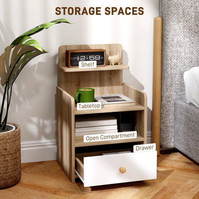 HOMCOM Multi-Storage Bedside Table - White/Wood-Effect 