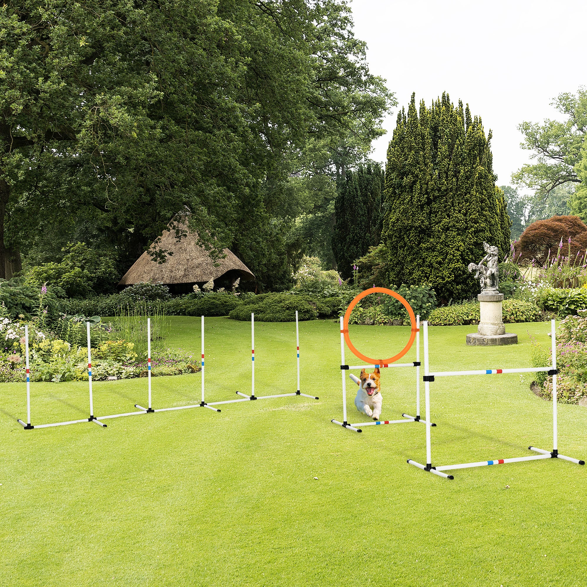 PawHut 3 Piece Pet Agility Training Equipment Dog Play Run Jump Obedience Training Set Adjustable (Pole + Hoop + Hurdle) 