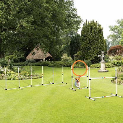 PawHut 3 Piece Pet Agility Training Equipment Dog Play Run Jump Obedience Training Set Adjustable (Pole + Hoop + Hurdle) 