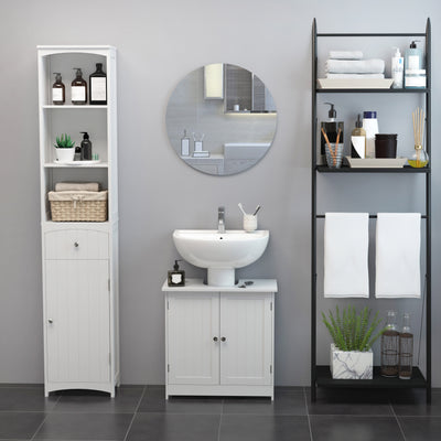 HOMCOM Under Sink Bathroom Storage Cabinet 2 Layers Vanity Unit Wooden - White 