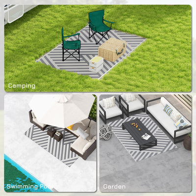 Outsunny Plastic Straw Reversible RV Outdoor Rug with Carry Bag, 182 x 274cm, Grey and Cream 