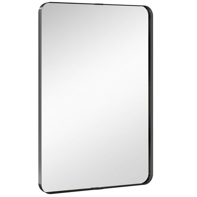HOMCOM Rectangular Wall Mirror, 90 x 60 cm Wall Mounted Bathroom Mirror with Aluminium Alloy Frame and Tempered Glass, Black