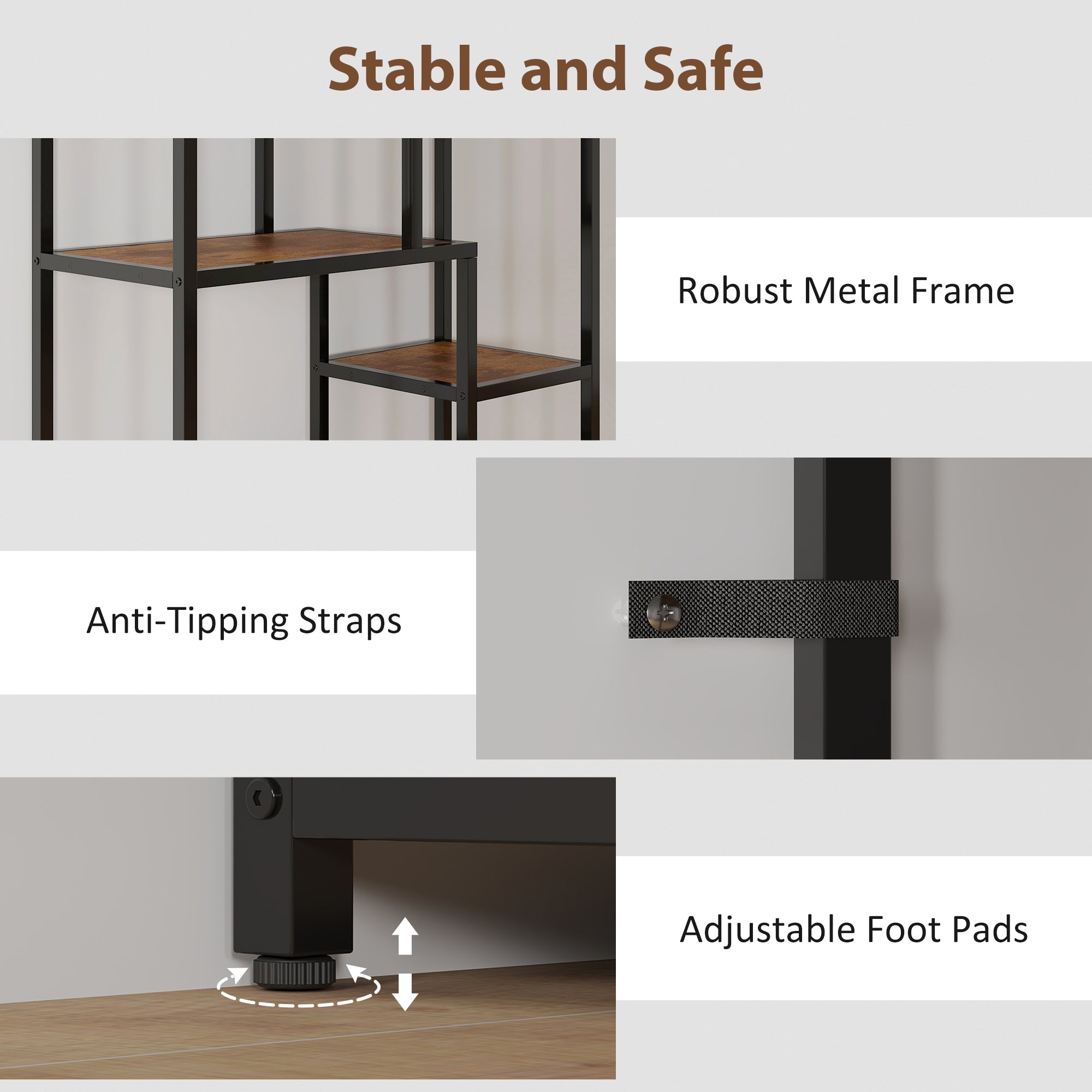 HOMCOM Seven-Tier Geometric Bookcase - Brown/Black 