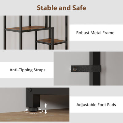 HOMCOM Seven-Tier Geometric Bookcase - Brown/Black 