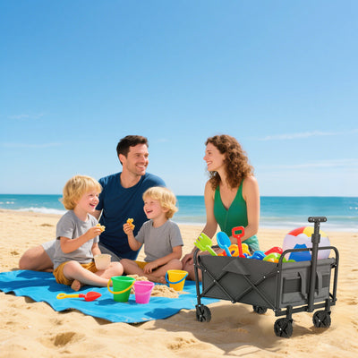 Outsunny 62L Festival Trolley on Wheels, Garden Folding Trolley Cart, 120kg Heavy Duty Collapsible Folding Wagon with Adjustable Handle and Carrying Bag for Beach, Camping, Festival, Grey 