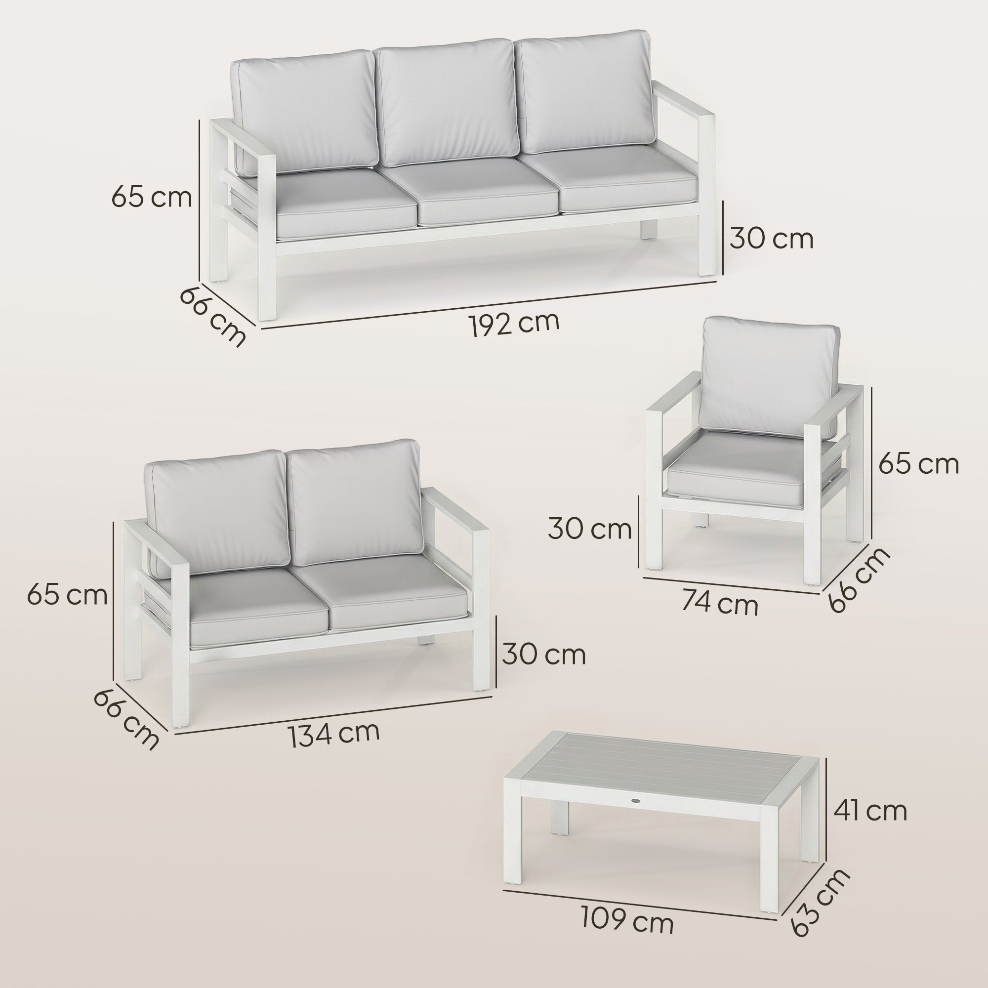 Outsunny 5 Pieces Aluminium Garden Furniture Set with Olefin Cushions, Extra Deep Outdoor Garden Sofa Set, White 
