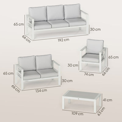 Outsunny 5 Pieces Aluminium Garden Furniture Set with Olefin Cushions, Extra Deep Outdoor Garden Sofa Set, White 