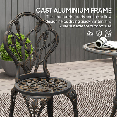 Outsunny 3 Piece Patio Bistro Set for 2, Outdoor Aluminium Garden Table and Chairs with Umbrella Hole for Balcony, Bronze Tone 