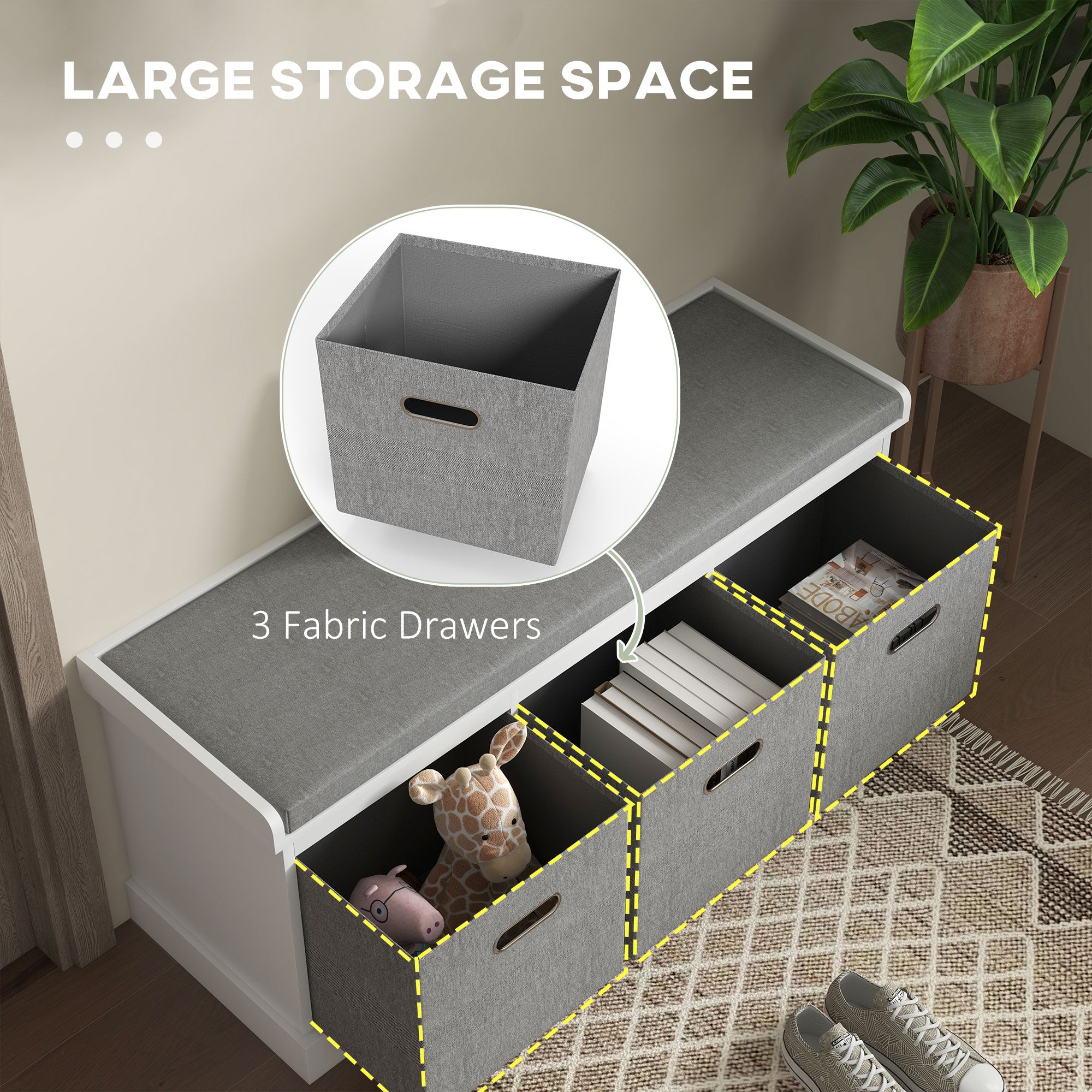HOMCOM Three-Drawer Shoe Storage Bench, with Padded Top Seat - White 