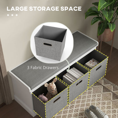 HOMCOM Three-Drawer Shoe Storage Bench, with Padded Top Seat - White 