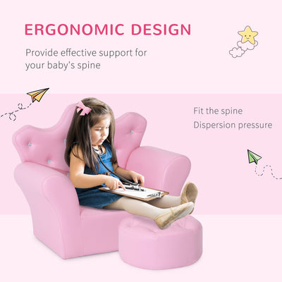 HOMCOM Children Kids Sofa Set Armchair Chair Seat with Free Footstool PU Leather for Girls 58L x 40.5W x 49H cm Pink 