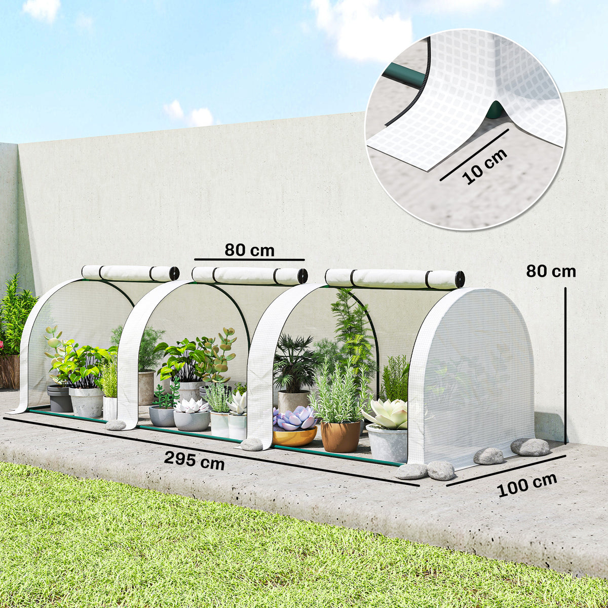Outsunny 295 x 100 cm Low Tunnel Greenhouse - White