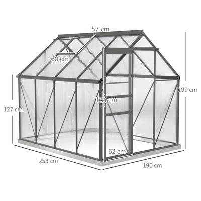 Outsunny 190 x 253 cm Walk-In Polycarbonate Greenhouse - Dark Grey 