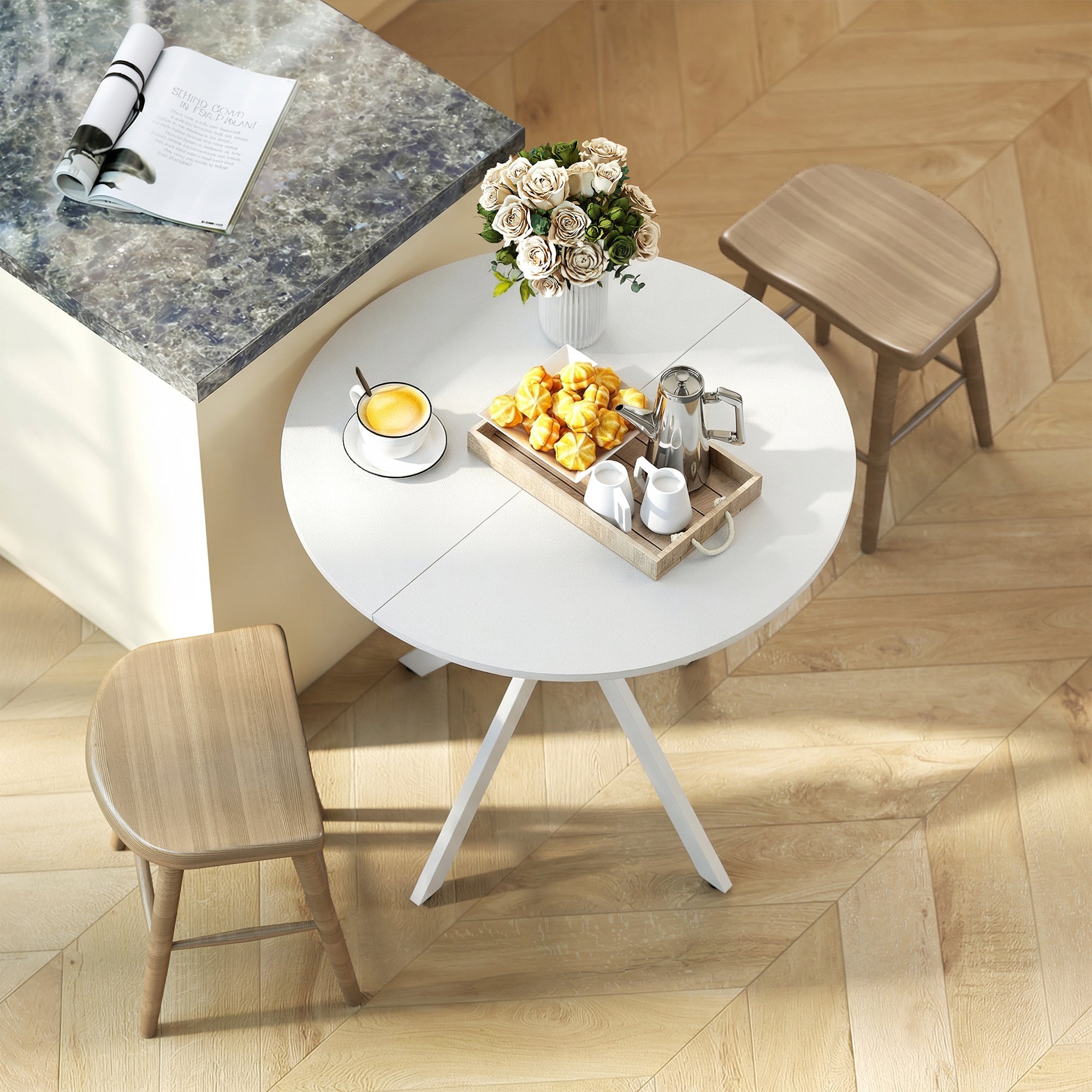 HOMCOM 80cm Industrial Round Dining Table - White 