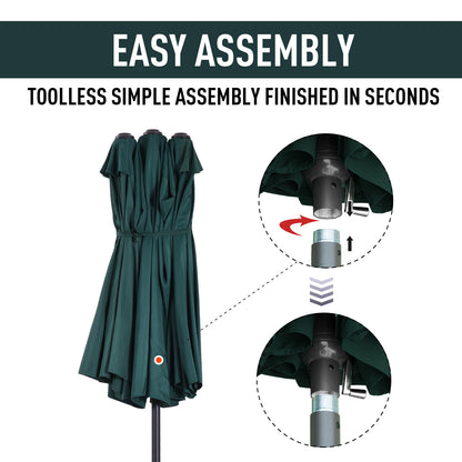 Outsunny 4.6m Garden Parasol Double-Sided Sun Umbrella Patio Market Shelter Canopy Shade Outdoor Green 