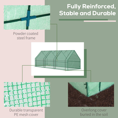 Outsunny Mini Small Greenhouse with Steel Frame & PE Cover & Zipped Window Poly tunnel Steeple for Plants Vegetables, 270 x 90 x 90 cm, Green 