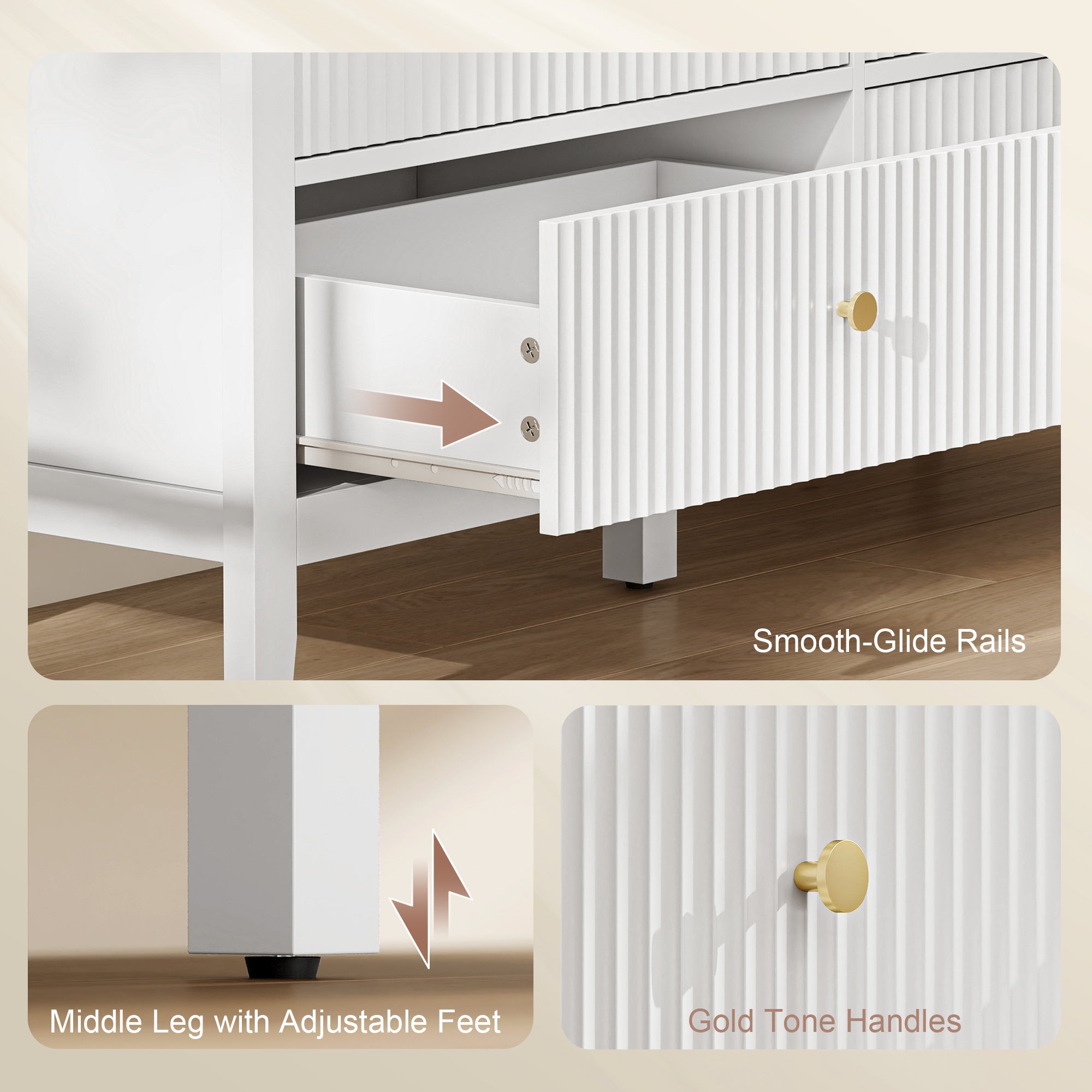HOMCOM Fluted Dresser, 6 Drawer Chest of Drawers for Bedroom, Living Room, Hallway, Closet, White 