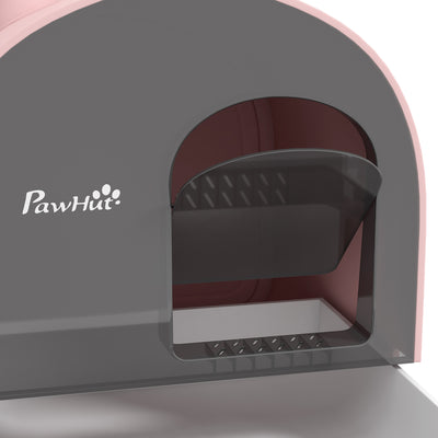 PawHut Hooded Cat Litter Box, Kitten Litter Tray, with Lid, Scoop, Filter, Flap Door, Pink 