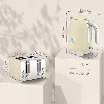 HOMCOM Retro 3000W Kettle and Toaster Set - Cream 