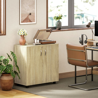 Vinsetto Two-Tier Locking Office Storage Cabinet - Oak 