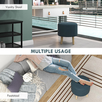 HOMCOM Round Linen-Look Storage Ottoman - Blue 