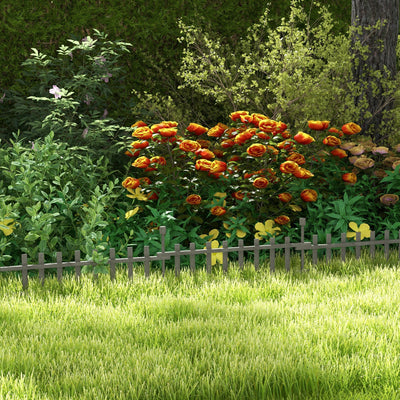 Outsunny 4PCs Wooden Garden Fencing Landscape Edging, Grey 