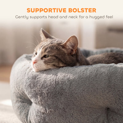 PawHut Cat Bed, Reversible Dog Pet Bed for Indoor Cats and Small Dogs, Round Bed with Supportive Bolster, Dark Grey 