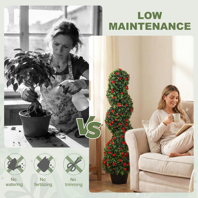 HOMCOM Artificial Rose Spiral Topiary Tree Set of 2, Indoor Outdoor Fake Plants with 630 Leaves, 90cm 