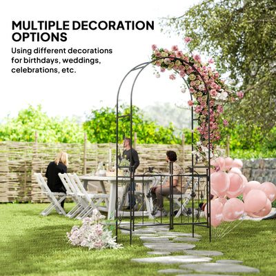 Outsunny 2.17m Steel Garden Arch with Gate, Wedding Arch for Outdoor, Garden, 107W x 45D x 217H cm Black 