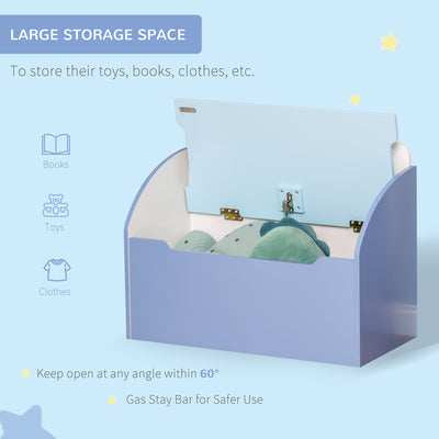 HOMCOM Kids Wooden Toy Box Children Storage Chest Bench Organiser Safety Hinge Bedroom Playroom Furniture Blue 