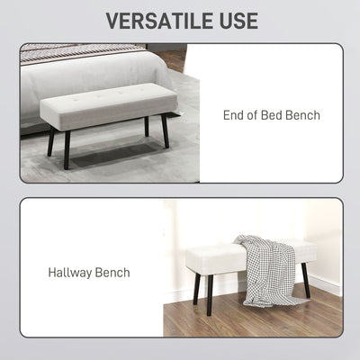HOMCOM End of Bed Bench, Corduroy Bedroom Bench with Thick Padding and Steel Legs, Tufted Window Seat for Entryway, Living Room, Cream White 