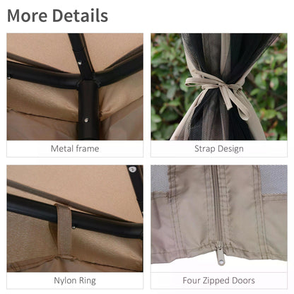 Outsunny Outdoor Gazebo, 2-tier Roof W/Netting, 295L x 295W x 263Hcm-Taupe 