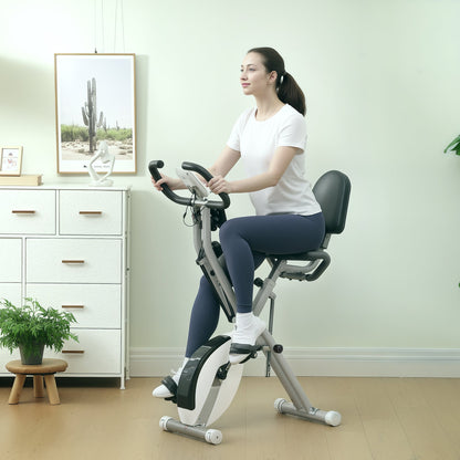 SPORTNOW 5-In-1 Folding Exercise Bike with Arm Workout Bands, Quiet 8-Level Magnetic Resistance Foldable Exercise Bike with LCD, Tablet Holder, Hand Pulse Sensor for Home Use Indoor Cycling, White 