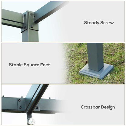 Outsunny 3 x 2m Metal Outdoor Pergola with Retractable Roof, Outdoor Gazebo Canopy Shelter with Drainage Holes for Garden, Patio, Lawn, Grey 