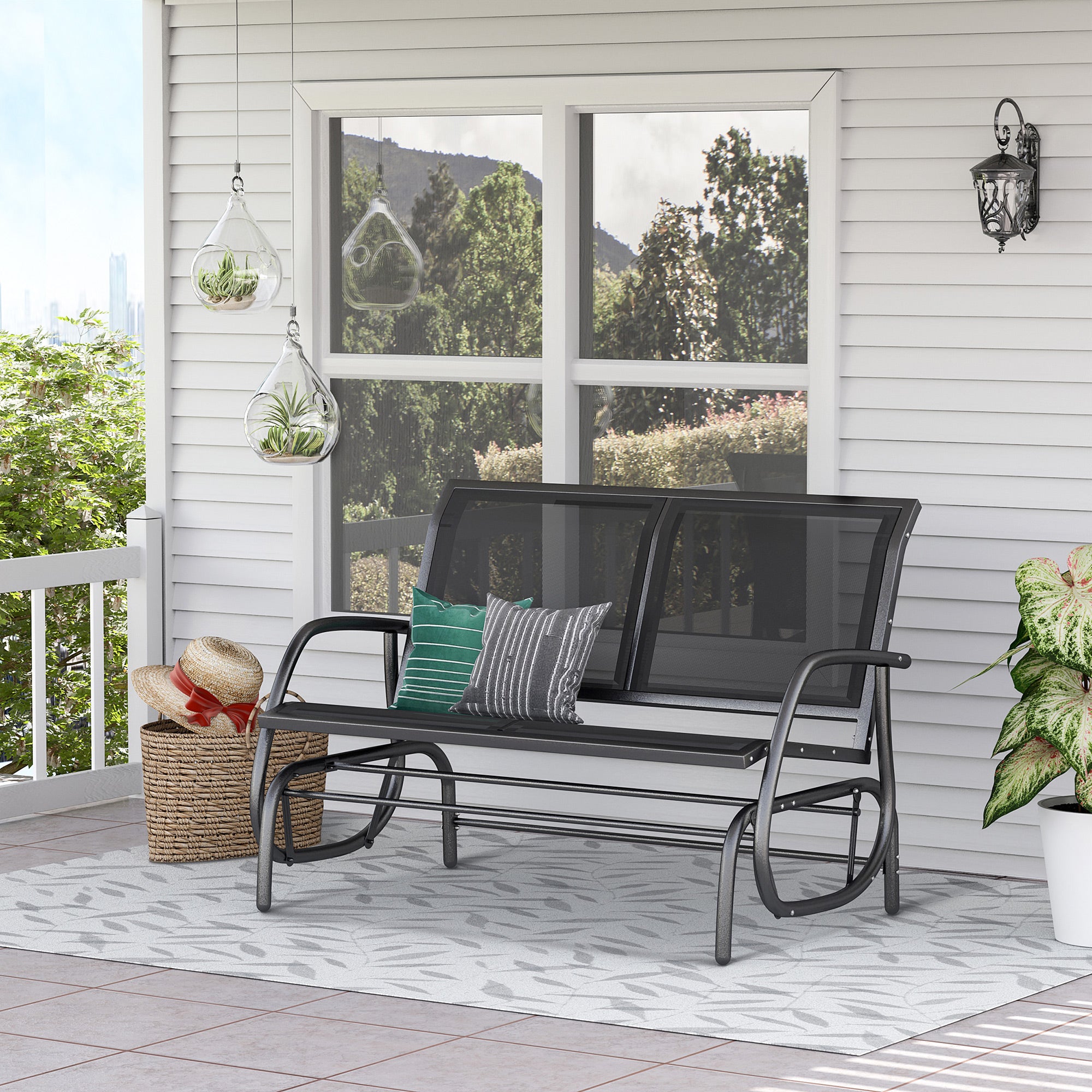 Outsunny 2-Person Outdoor Glider Bench Patio Double Swing Gliding Chair Loveseat w/Power Coated Steel Frame for Garden Patio Porch, Black 
