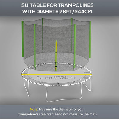 SPORTNOW 8ft Trampoline Net Replacement with 6 Plastic Pole Covers, Weather-Resistant Trampoline Netting Replacement with Zipped Entrance, Poles Not Included, Green 