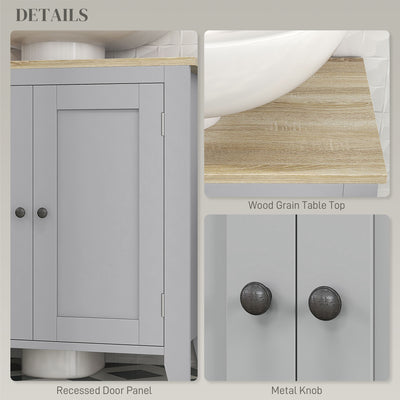 kleankin Under Sink Cabinet, Bathroom Sink Cabinet with 2 Doors, Pedestal Under Sink Design, Freestanding Bathroom Cupboard with Adjustable Shelf, Grey 