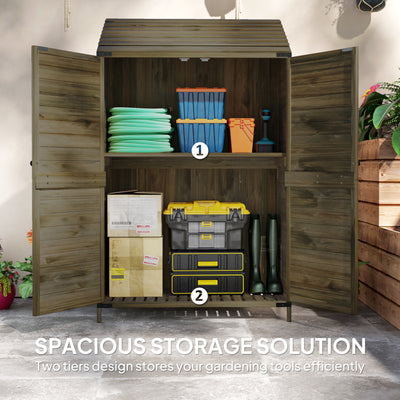 Outsunny 59 x 103.5 cm Two-Tier Wooden Garden Shed - Green 