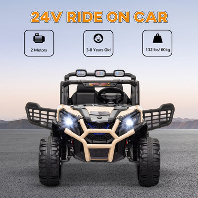 AIYAPLAY 24V 2 Seater Kids Electric Car with Remote Control, Suspension System,  Slow Start, 3 Speeds, for 3-8 Years, Khaki 