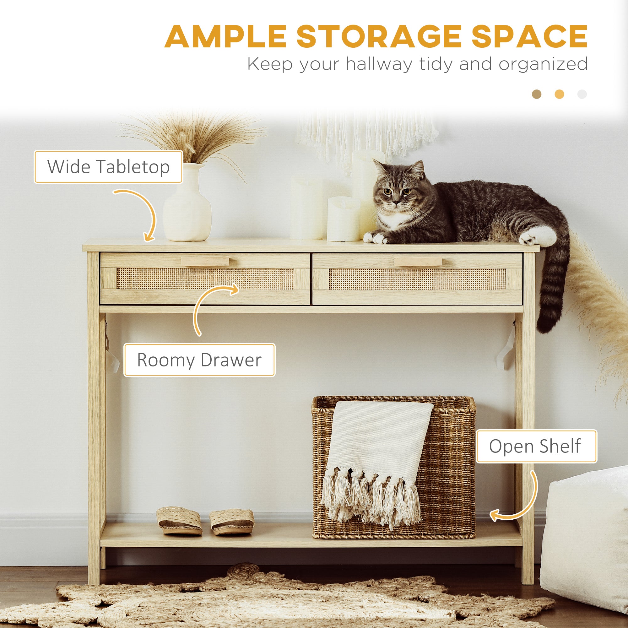 HOMCOM Console Sofa Table Hallway Side Desk with Storage Shelf Drawer for Entryway Living Room Bedroom Natural 