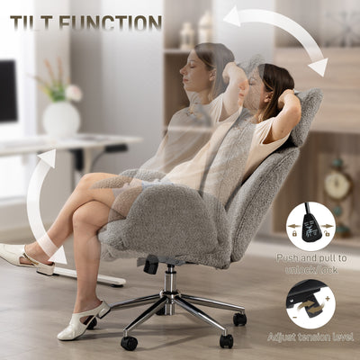 HOMCOM Office Chair with Adjustable Headrest, Spring Pack, Curved Line, Boucle Fabric - Charcoal Grey 