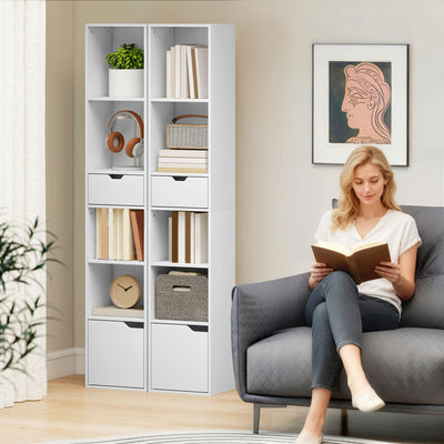 HOMCOM 6-Tier Bookcase, Tall Narrow Bookshelf with Drawer and Door - White 
