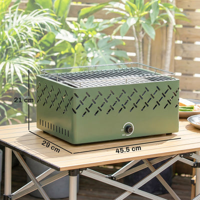 Outsunny Portable Charcoal BBQ Grill, Battery Powered Barbecue Grill with Built-in Fan for Camping Picnic, Light Green 