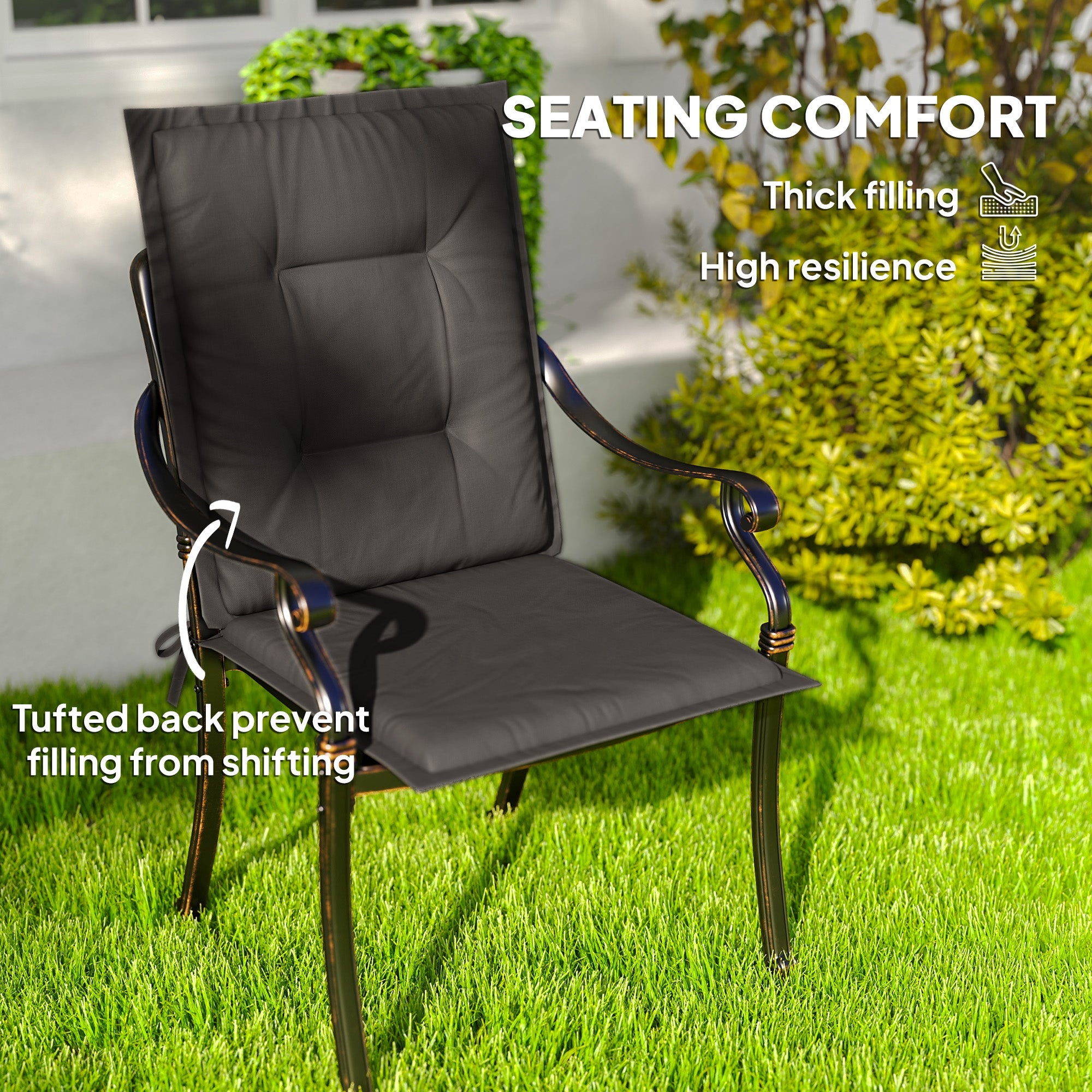 Outsunny Set of Four Padded Garden Seat Cushions - Charcoal Grey 