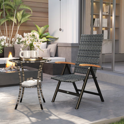 Outsunny Outdoor Folding Rattan Chair with Armrests, High Backrest, for Garden, Camping, Balcony, Porch - Mixed-grey 