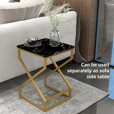 HOMCOM Set of Two Marble-Effect Nesting Tables 