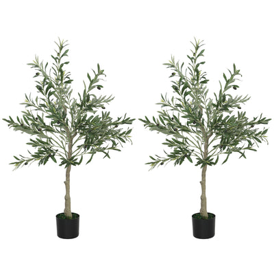 HOMCOM Set of Two Silk Leaf Artificial Olive Trees 