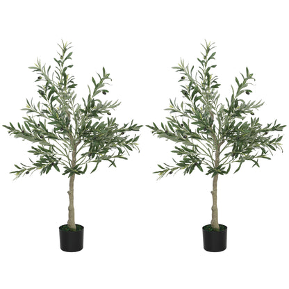 HOMCOM Set of Two Silk Leaf Artificial Olive Trees